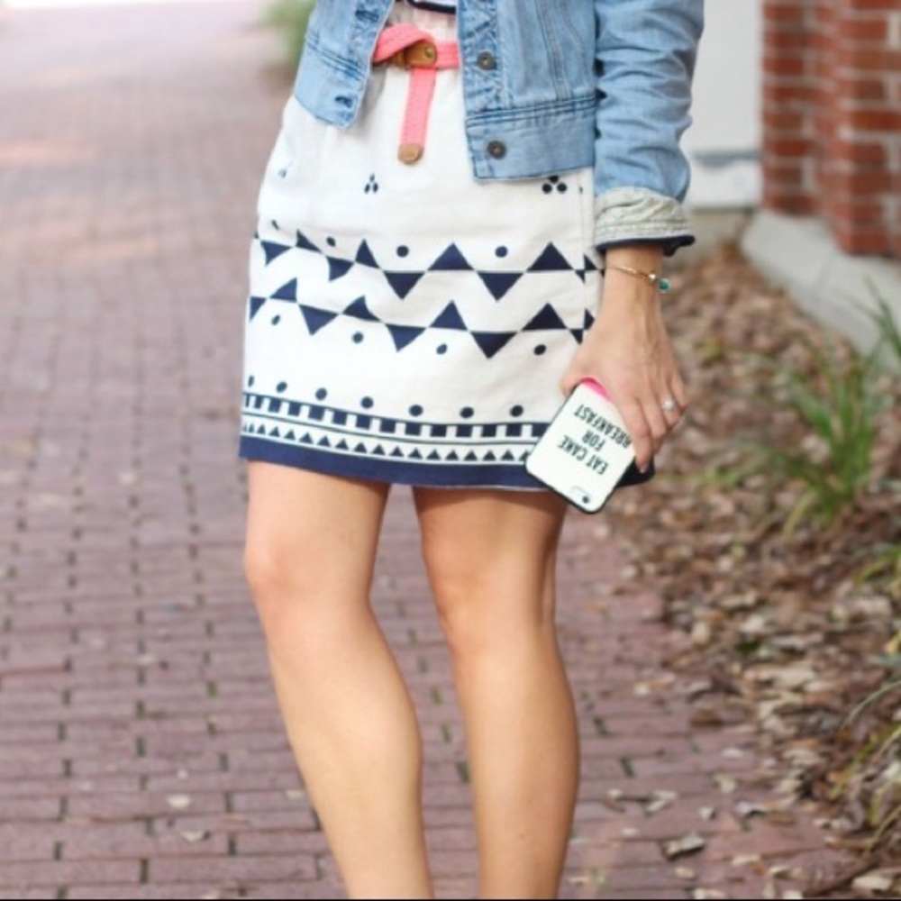 JCrew white and blue skirt